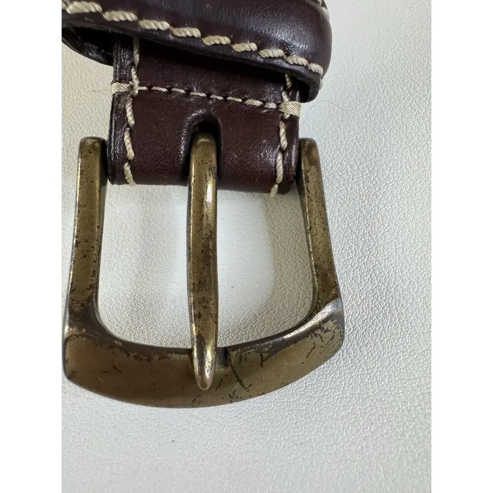 RLL Ralph Lauren Belt Mens M/L Brown Leather Brass Buckle Distressed Western